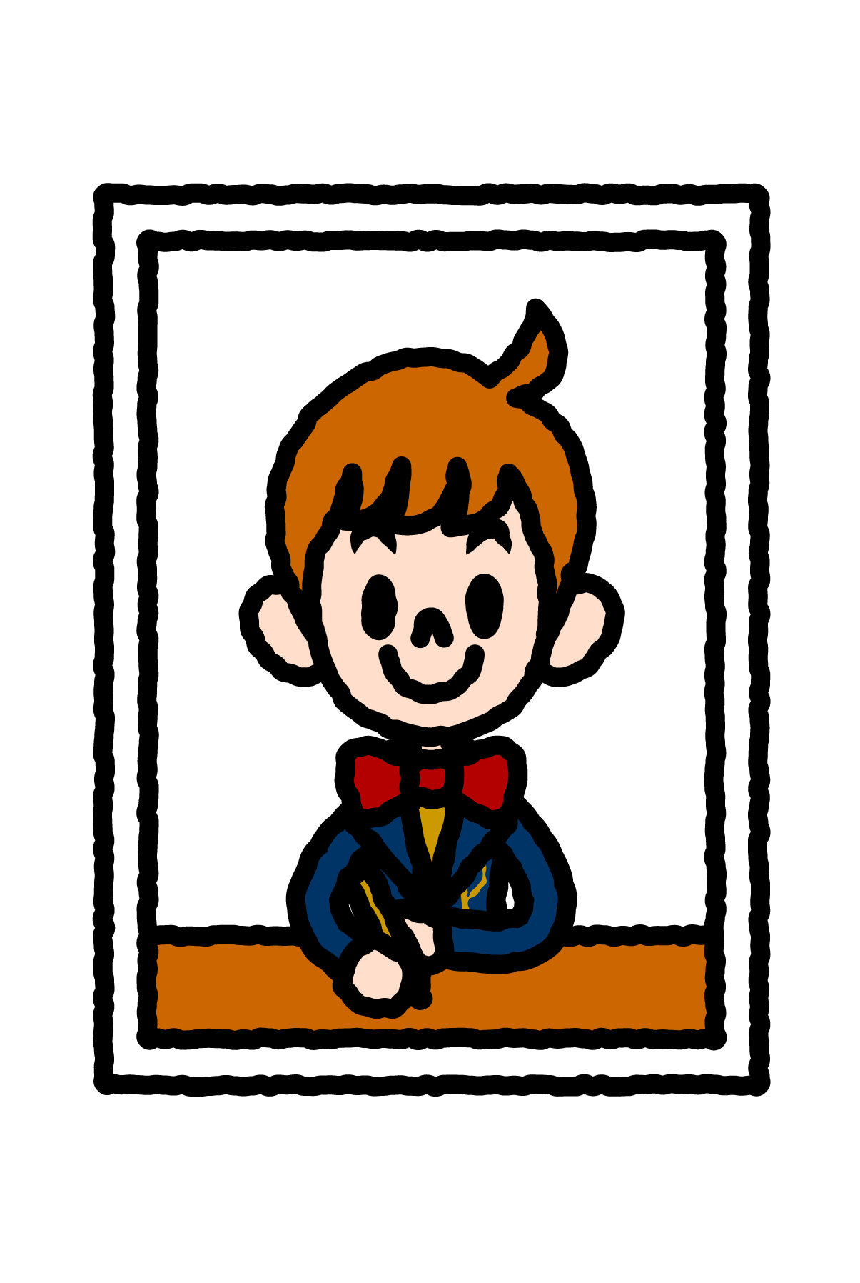 A framed portrait of the young Paul in a blue jacket and red bow tie.