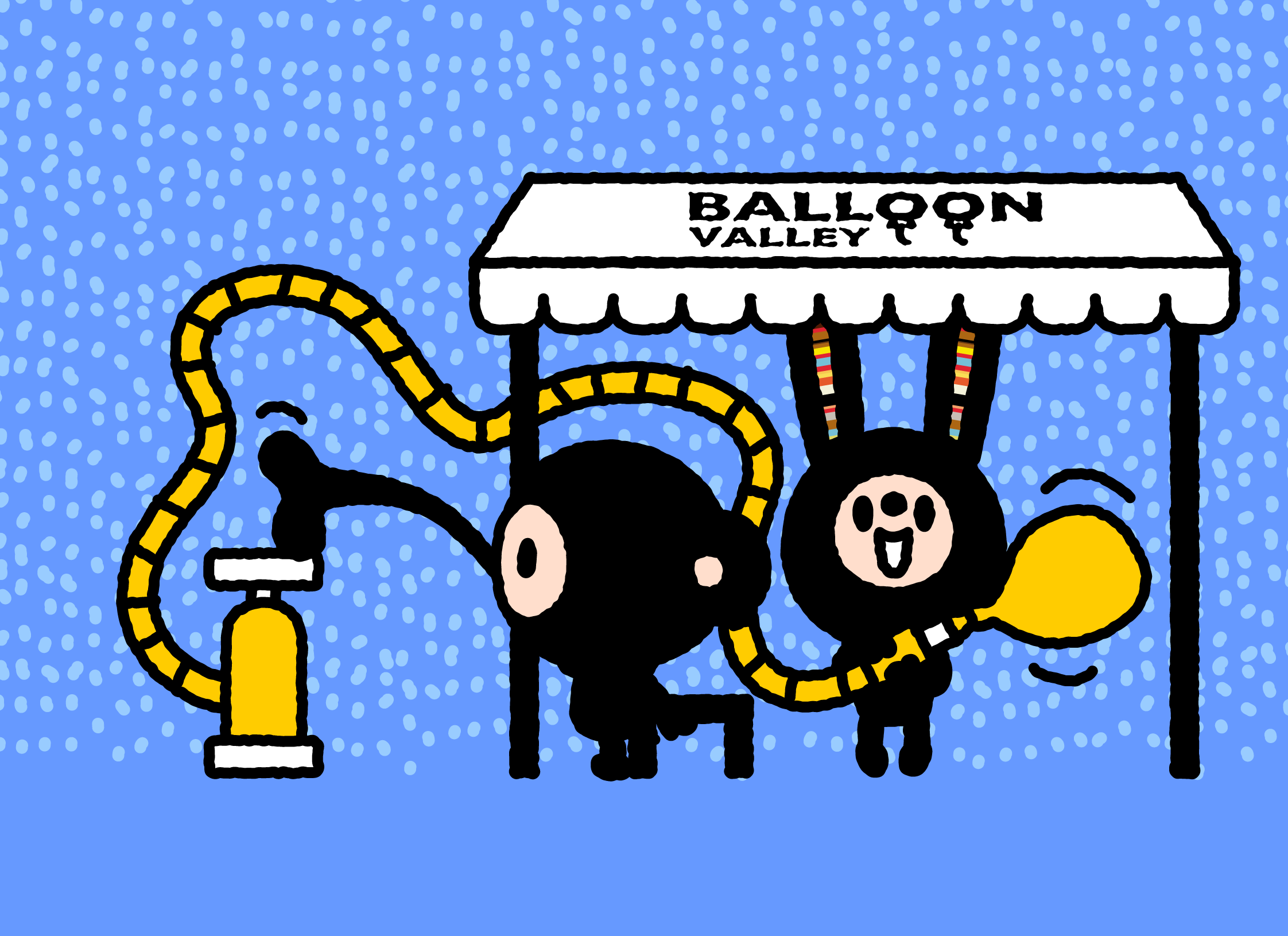 TAROUT operating a yellow pump hose at the blue Balloon Valley stall.