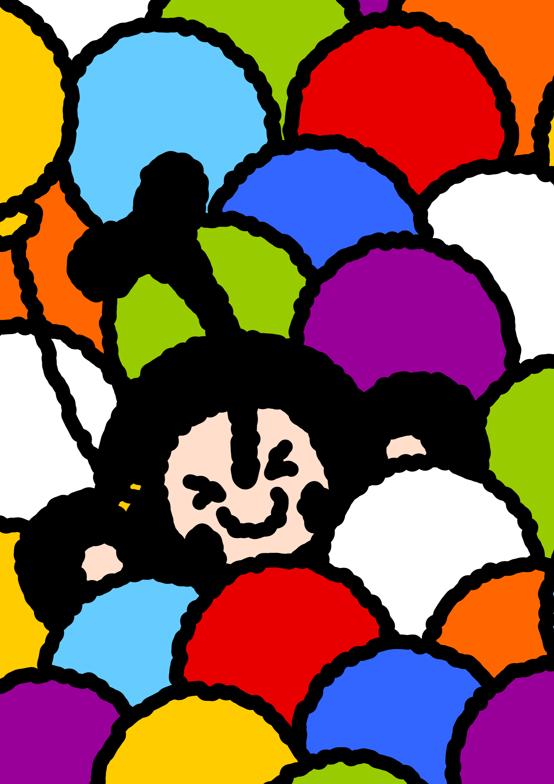 TAROUT, Bunny Paul and the Lunnys surrounded by colourful balloons.
